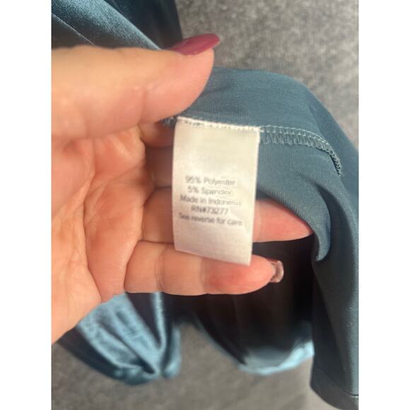 LC Lauren Conrad Velvet Babydoll Dress X-Large Teal Green Tie Ruffle Neck Tiered - Picture 6 of 9